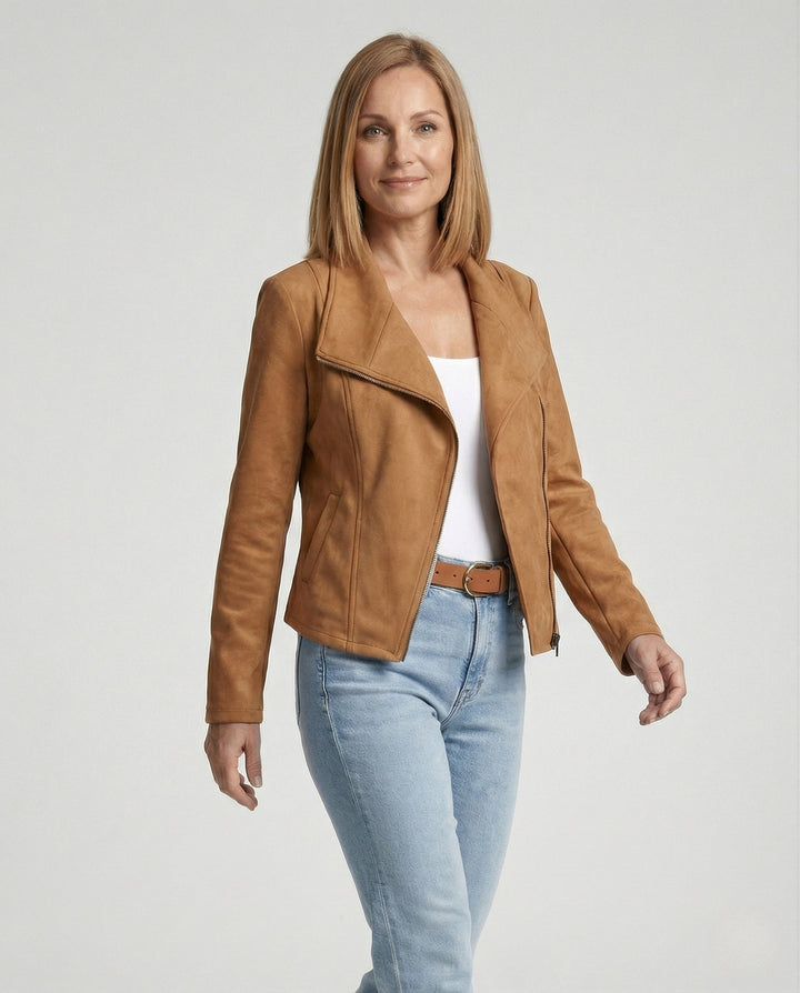 Tawney | Suede Waterfall Collar Women's Leather Jackets