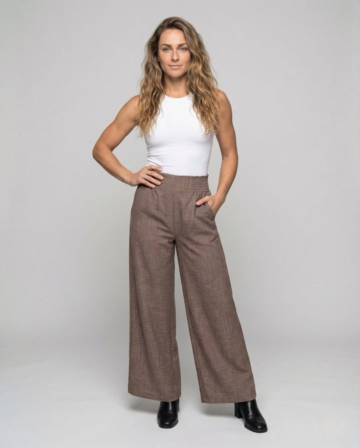 Palazzo | High-Waist Smocked Wide-Leg Linen Pants