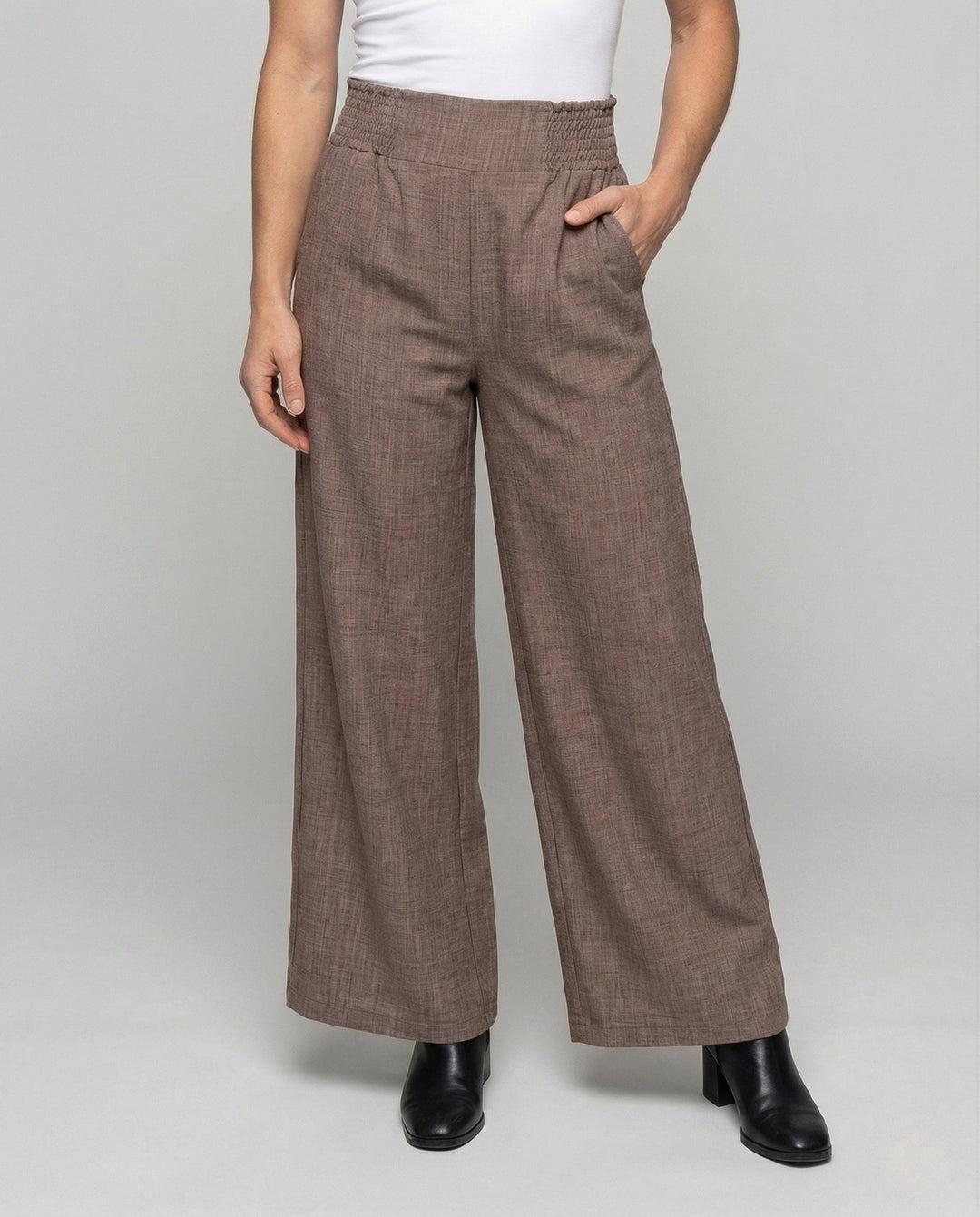 Palazzo | High-Waist Smocked Wide-Leg Linen Pants