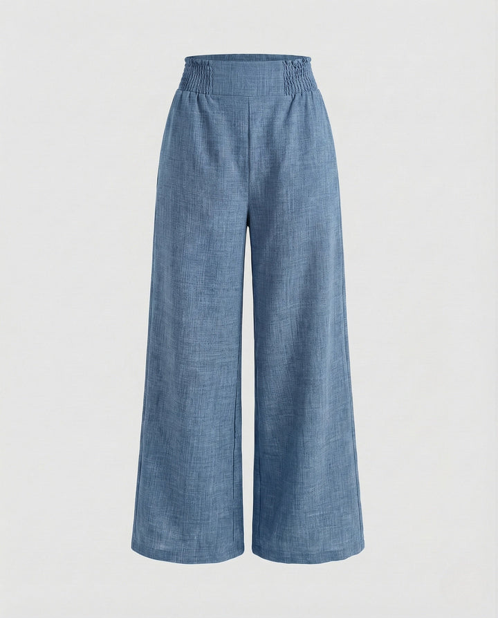 Palazzo | High-Waist Smocked Wide-Leg Linen Pants
