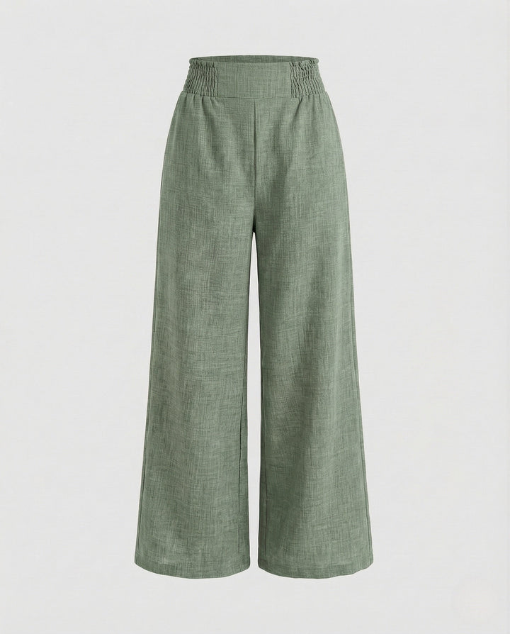 Palazzo | High-Waist Smocked Wide-Leg Linen Pants