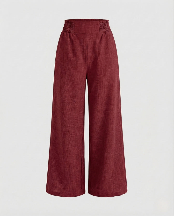 Palazzo | High-Waist Smocked Wide-Leg Linen Pants