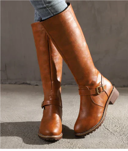 Sloane | Women's Knee High Boots Leather Buckle