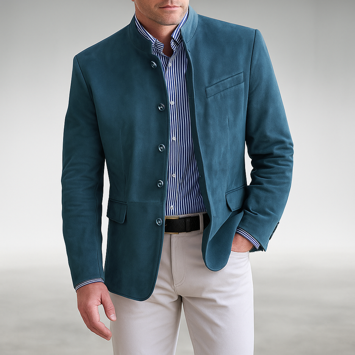 Cortland | Mandarin Collar Blazer with Button Front and Flap Pockets