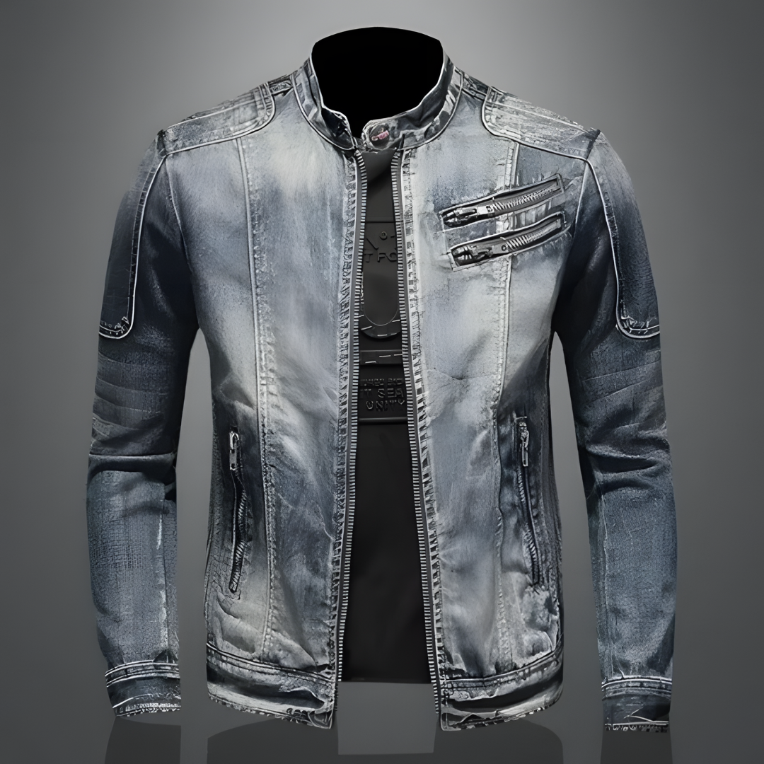 Rurik | Men's Moto-Style Zip Denim Jacket with Zip Pockets