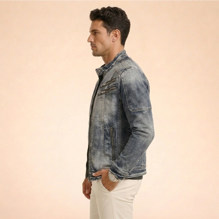 Rurik | Men's Moto-Style Zip Denim Jacket with Zip Pockets