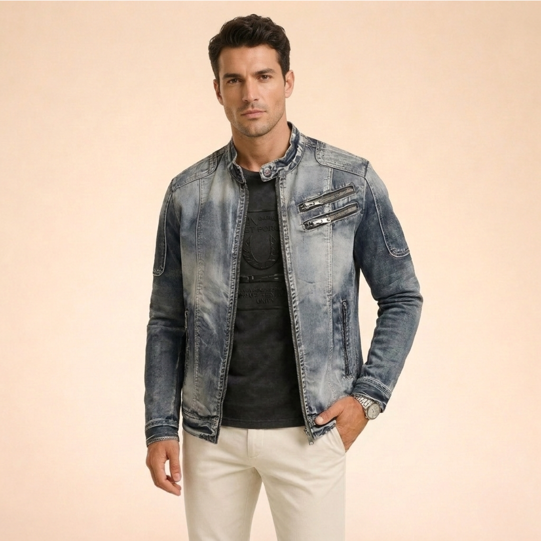 Rurik | Men's Moto-Style Zip Denim Jacket with Zip Pockets