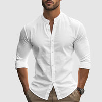 Breezy | Mandarin Collar Linen Long Sleeve Mens Smart Casual Shirt