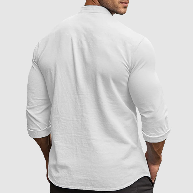 Breezy | Mandarin Collar Linen Long Sleeve Mens Smart Casual Shirt