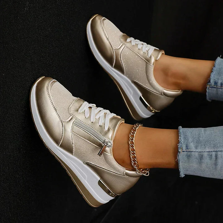Stellar | Metallic Side Zip Wedge Women's Sneakers