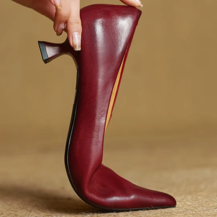 Cavendish | Pointed Toe Leather Pump Block Heels