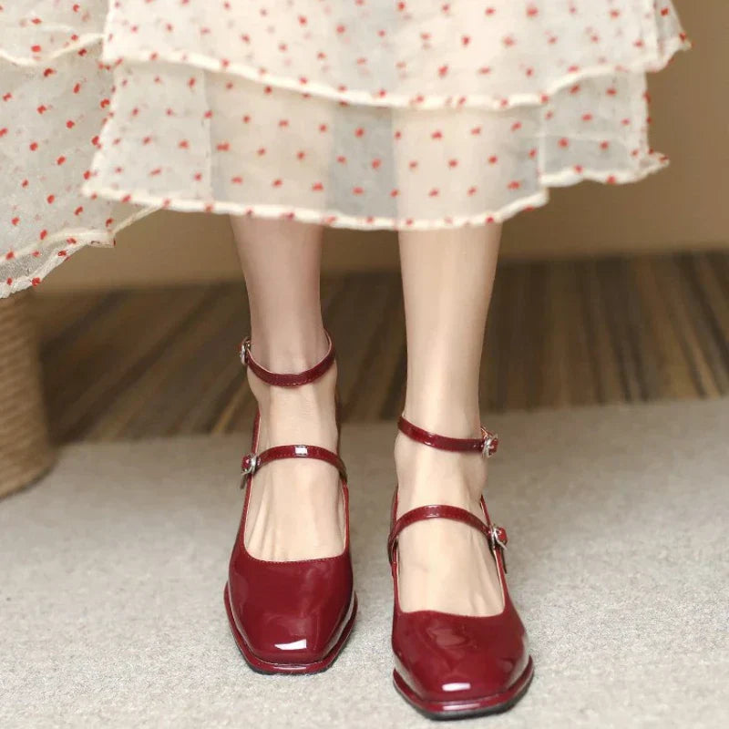 Margot | Patent Mary Jane Flats with Sculptural Block Heel