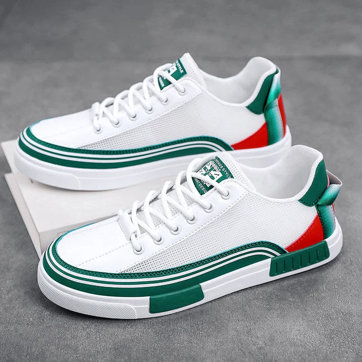 Volley | Stripe-Trim Mesh Men's Sneakers with Contrast Heel Panel