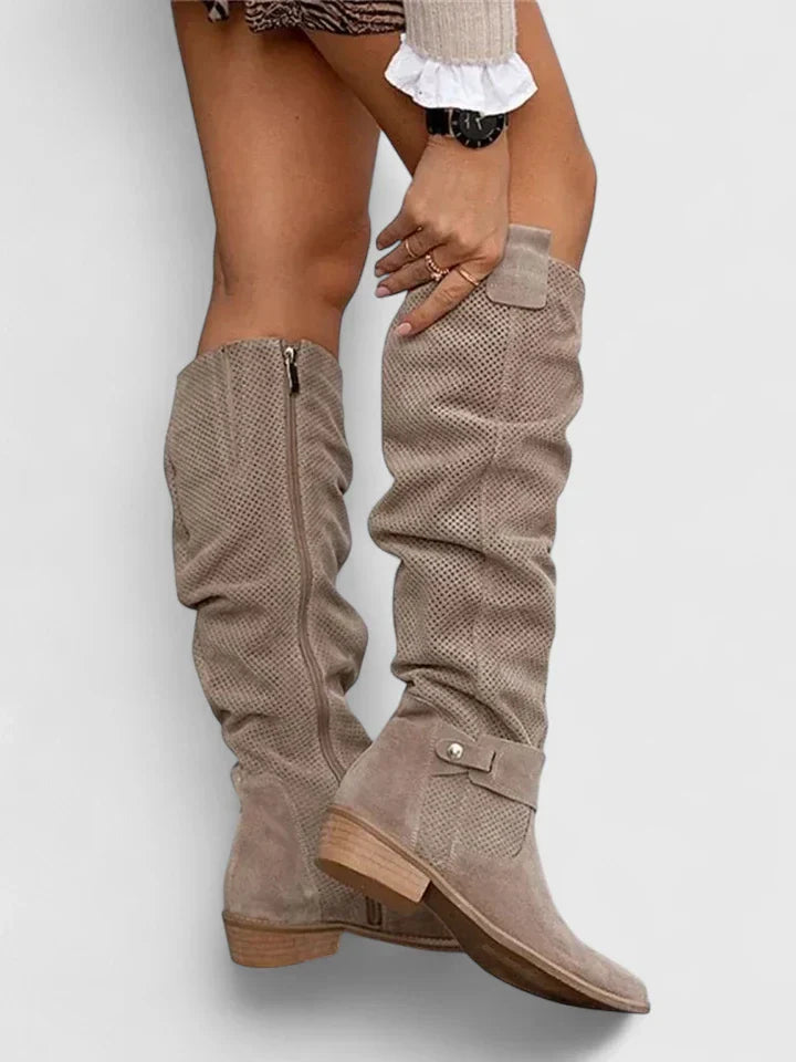 Darcy | Women's Knee High Boots Perforated Suede