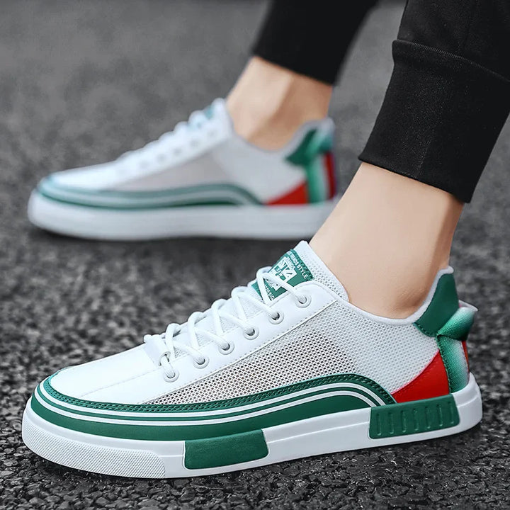 Volley | Stripe-Trim Mesh Men's Sneakers with Contrast Heel Panel