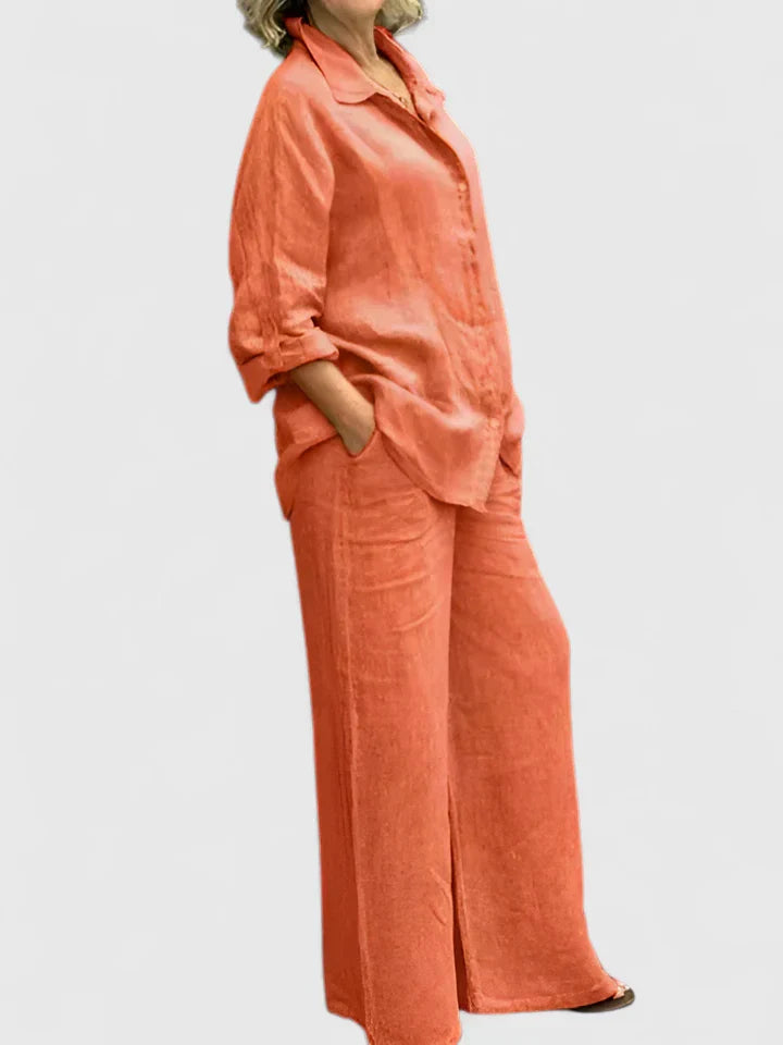 Lunara | Linen Button-Down Shirt & Wide-Leg Trouser Sets