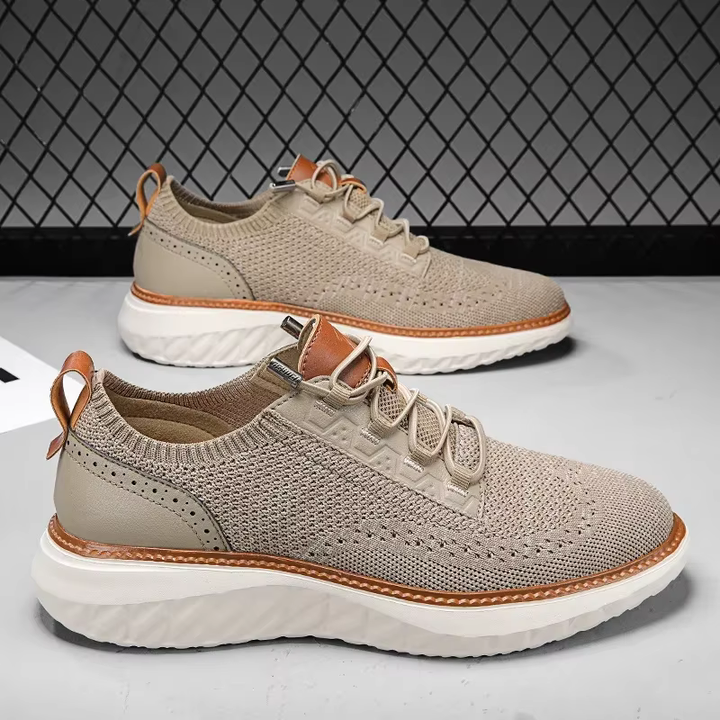 Halton | Knit Mesh Low-Top Men's Sneakers with Leather Trim Detail