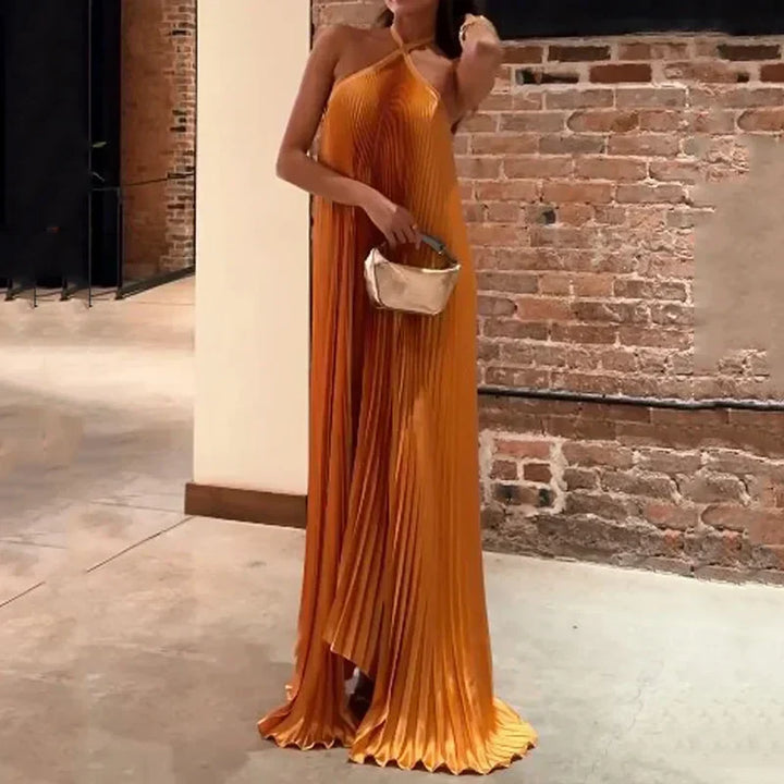 Solenne | Pleated Halter Dress Wedding Guest Maxi