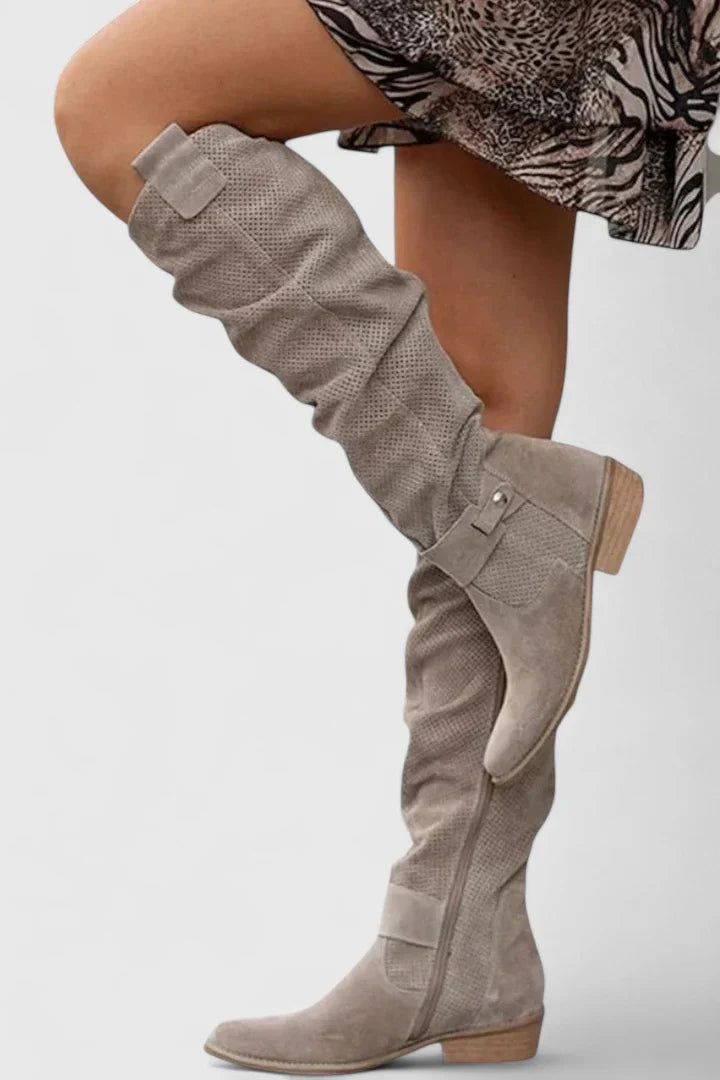 Darcy | Women's Knee High Boots Perforated Suede