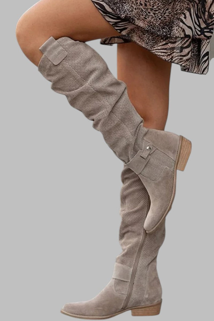 Wren | Women's Knee High Boots Slouch Perforated