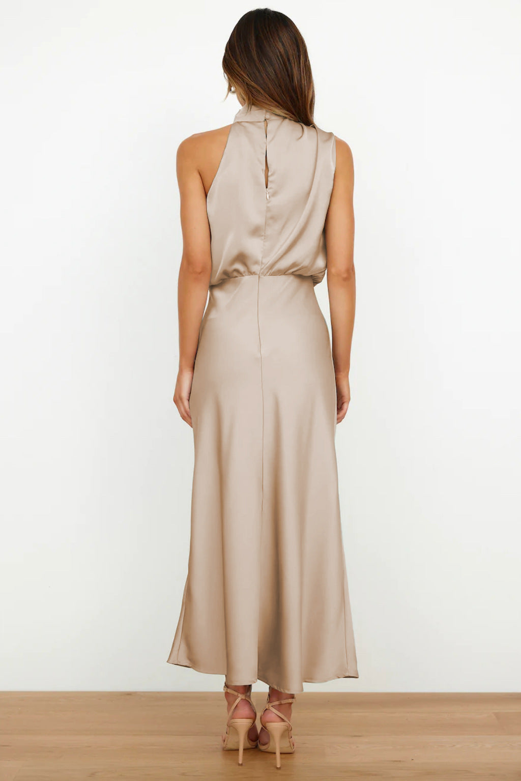Calliope | Draped Twist Satin Halter Neck Maxi Dress