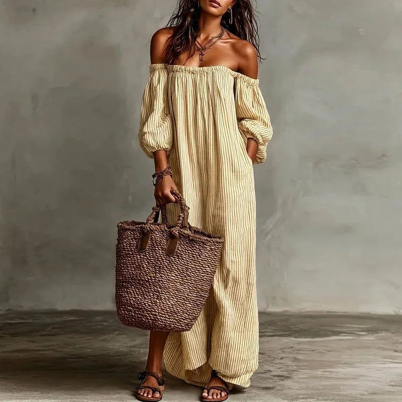 Aurelia | Striped One Shoulder Dress with Maxi Hem