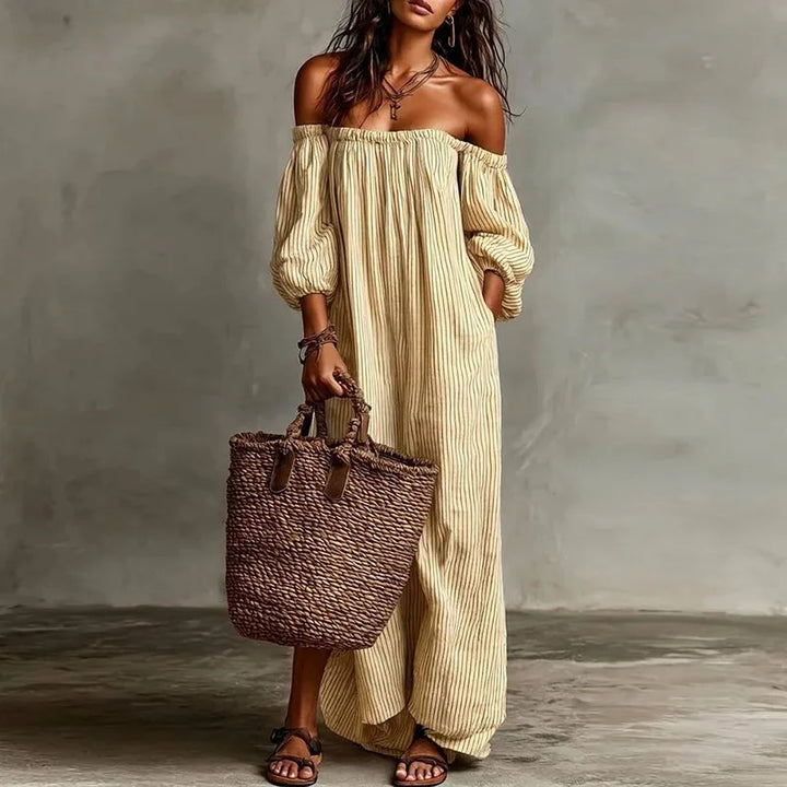 Aurelia | Striped One Shoulder Dress with Maxi Hem