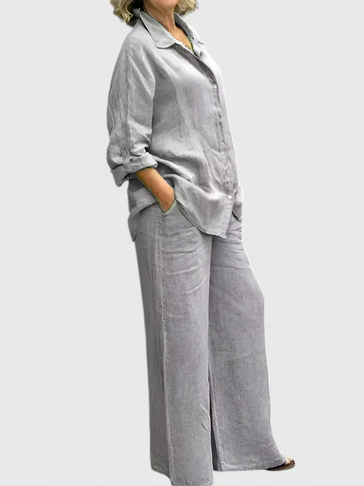Lunara | Linen Button-Down Shirt & Wide-Leg Trouser Sets