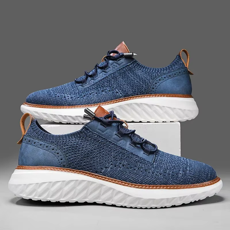 Halton | Knit Mesh Low-Top Men's Sneakers with Leather Trim Detail
