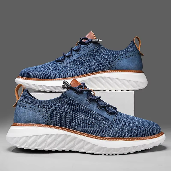 Halton | Knit Mesh Low-Top Men's Sneakers with Leather Trim Detail