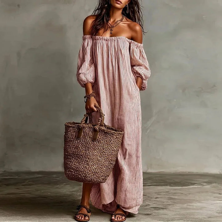 Aurelia | Striped One Shoulder Dress with Maxi Hem