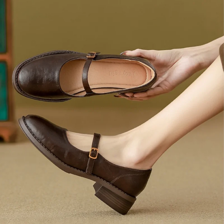 Audrey | Soft Leather Mary Jane Flats with Ankle Strap