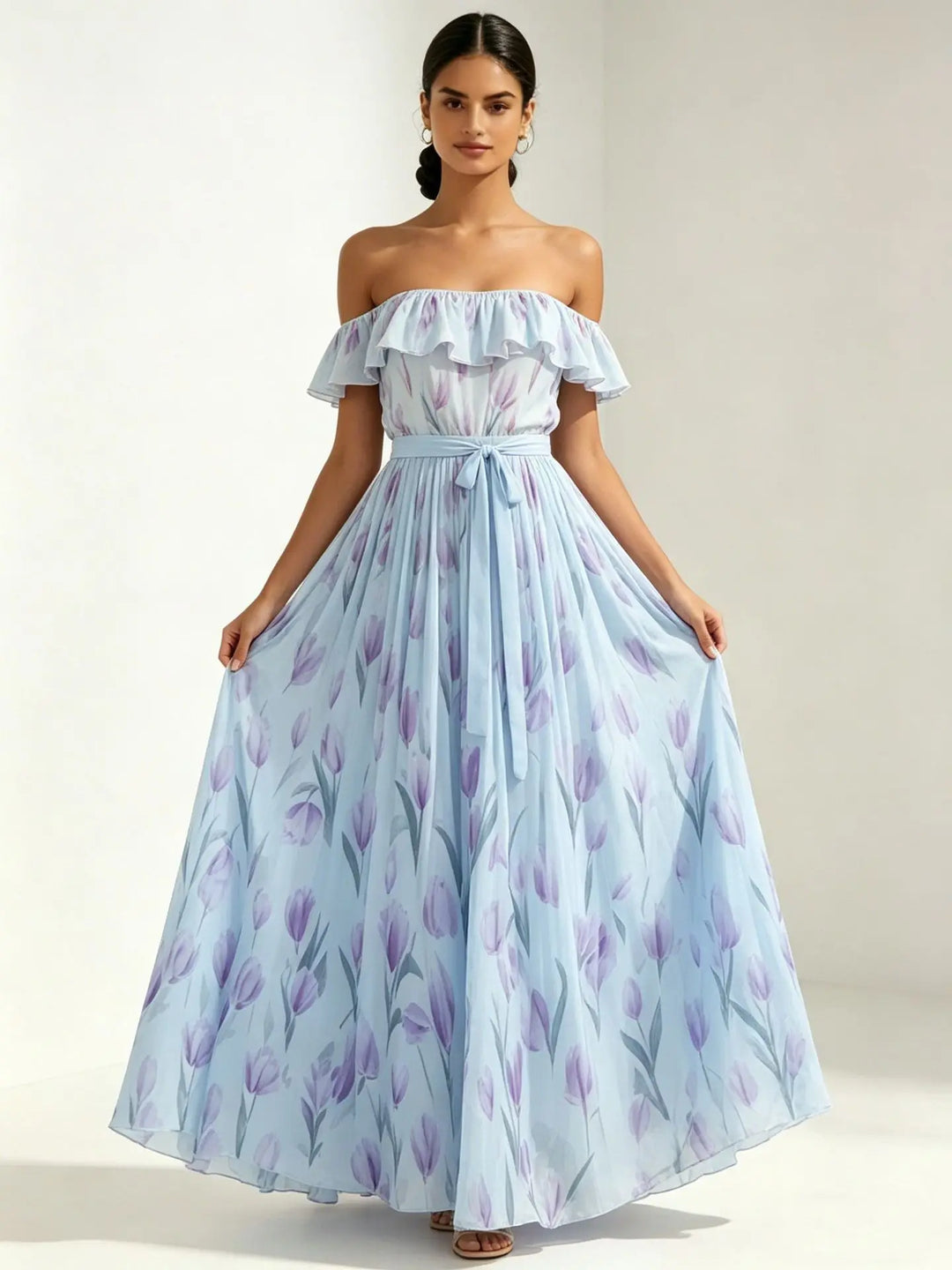 Isolde | One Shoulder Dress with Floral Chiffon Maxi Skirt