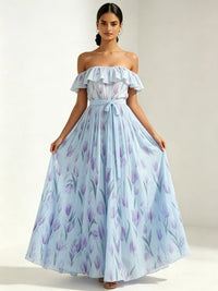 Isolde | One Shoulder Dress with Floral Chiffon Maxi Skirt
