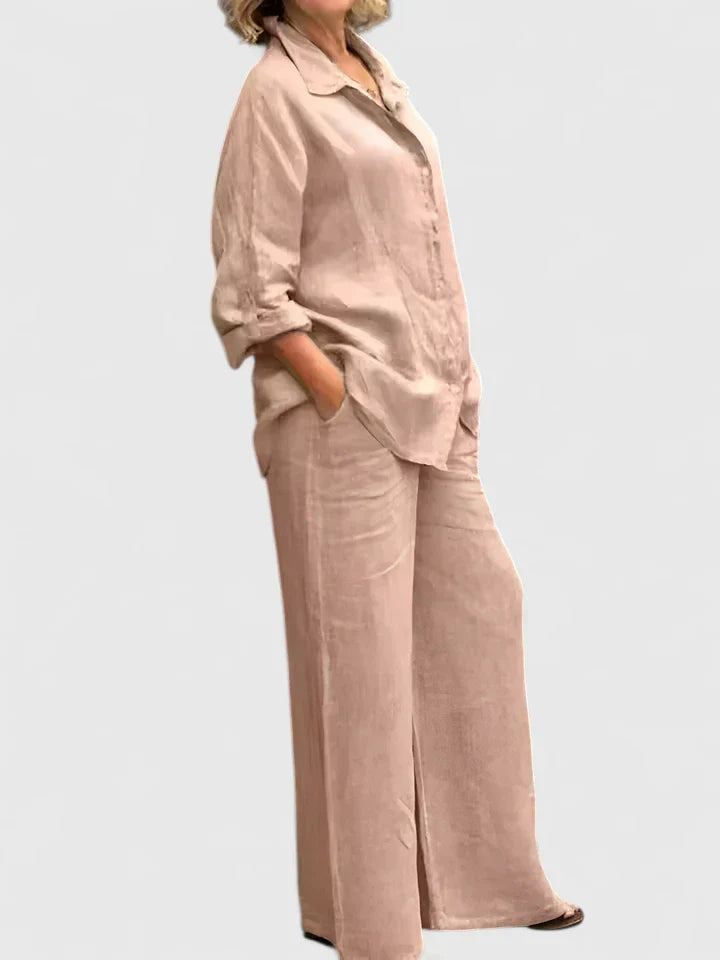 Lunara | Linen Button-Down Shirt & Wide-Leg Trouser Sets