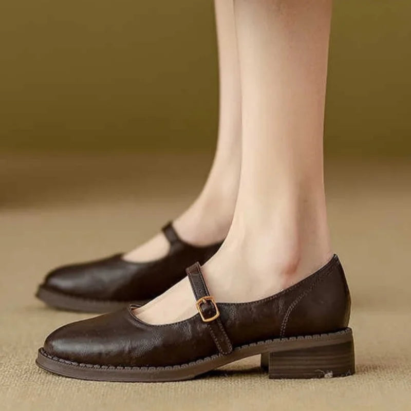 Audrey | Soft Leather Mary Jane Flats with Ankle Strap