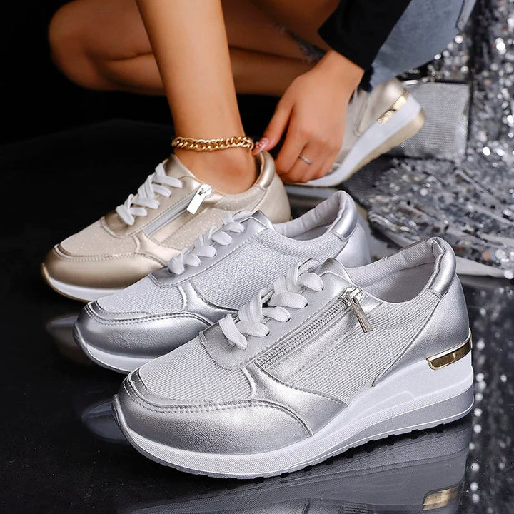 Stellar | Metallic Side Zip Wedge Women's Sneakers