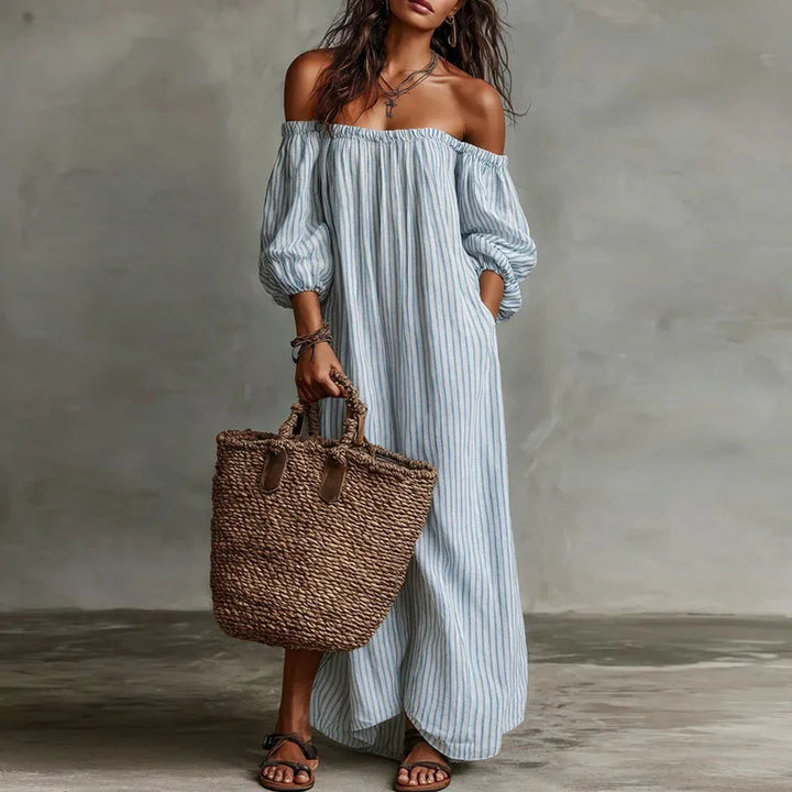 Aurelia | Striped One Shoulder Dress with Maxi Hem