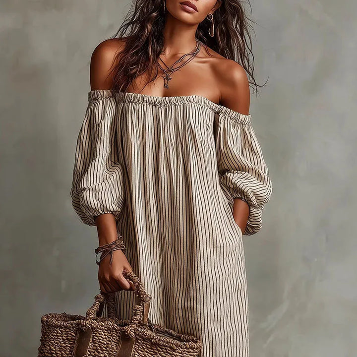Aurelia | Striped One Shoulder Dress with Maxi Hem