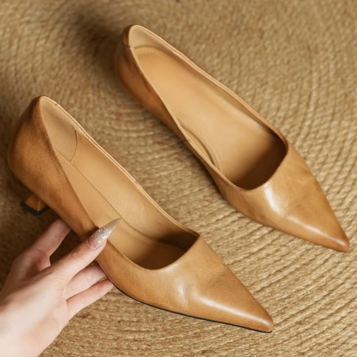 Cavendish | Pointed Toe Leather Pump Block Heels