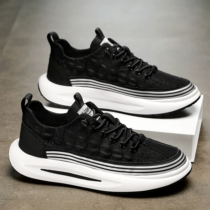 Adrian | Quilted Leather Men's Sneakers with Striped Platform Sole