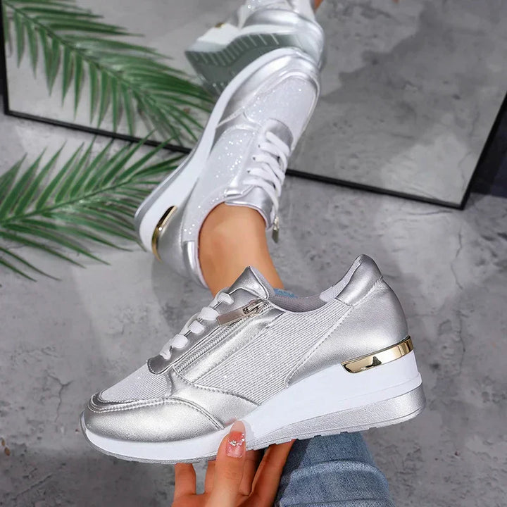 Stellar | Metallic Side Zip Wedge Women's Sneakers