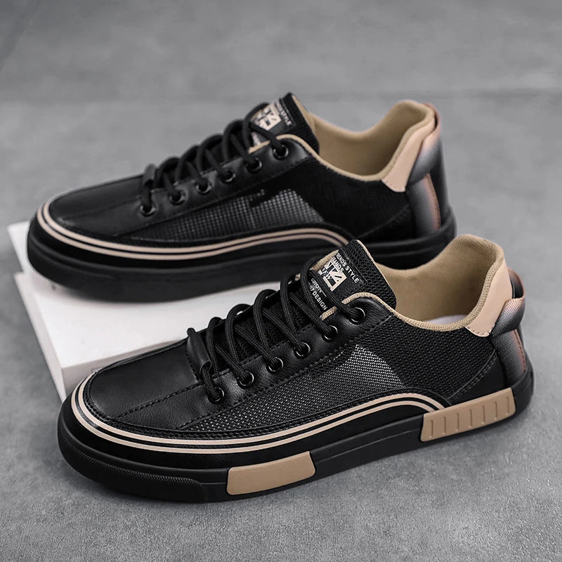 Volley | Stripe-Trim Mesh Men's Sneakers with Contrast Heel Panel