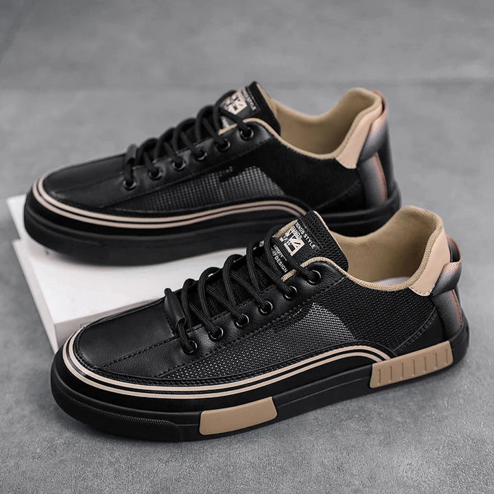 Volley | Stripe-Trim Mesh Men's Sneakers with Contrast Heel Panel