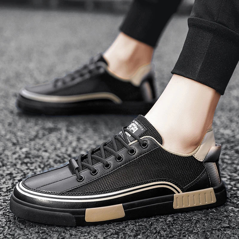 Volley | Stripe-Trim Mesh Men's Sneakers with Contrast Heel Panel