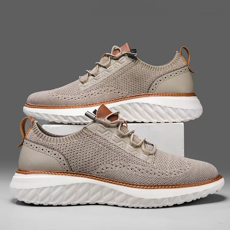 Halton | Knit Mesh Low-Top Men's Sneakers with Leather Trim Detail