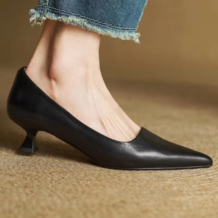 Cavendish | Pointed Toe Leather Pump Block Heels