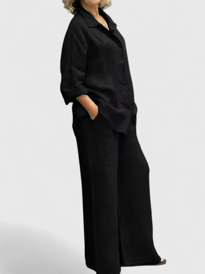 Lunara | Linen Button-Down Shirt & Wide-Leg Trouser Sets