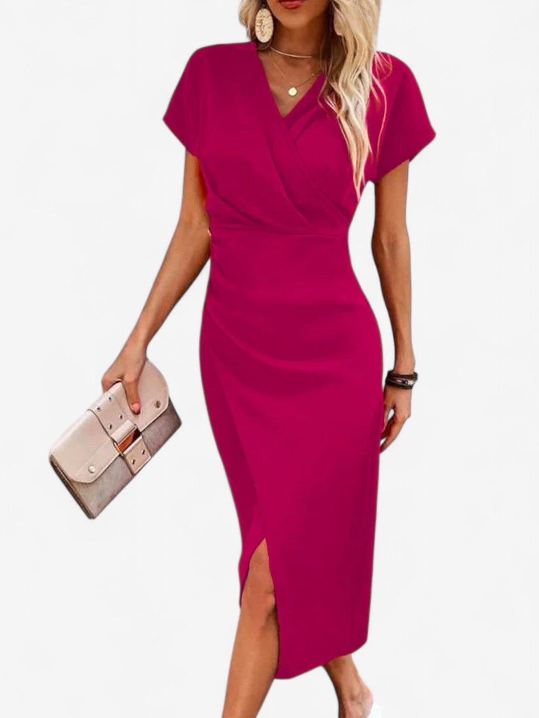 Celeste | Wrap V-Neck Cap Sleeve Formal Dress with Split