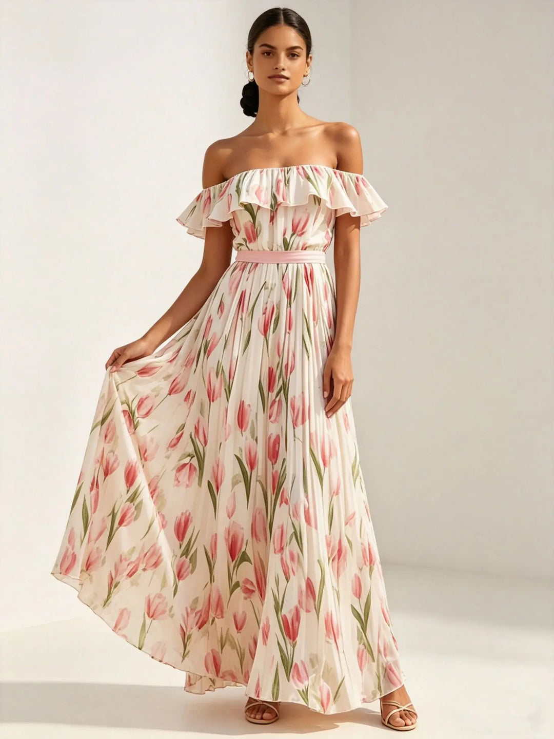 Isolde | One Shoulder Dress with Floral Chiffon Maxi Skirt